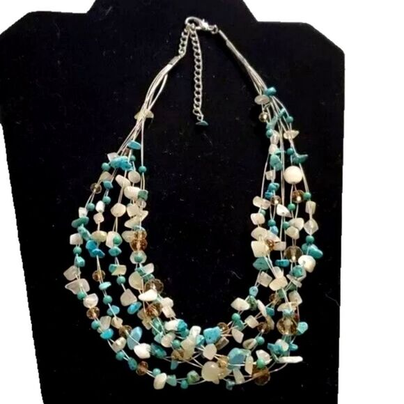 CHICO'S TURQUOISE LAYERED NECKLACE 18" WITH ADDITIONAL EXTENDER - Picture 1 of 8
